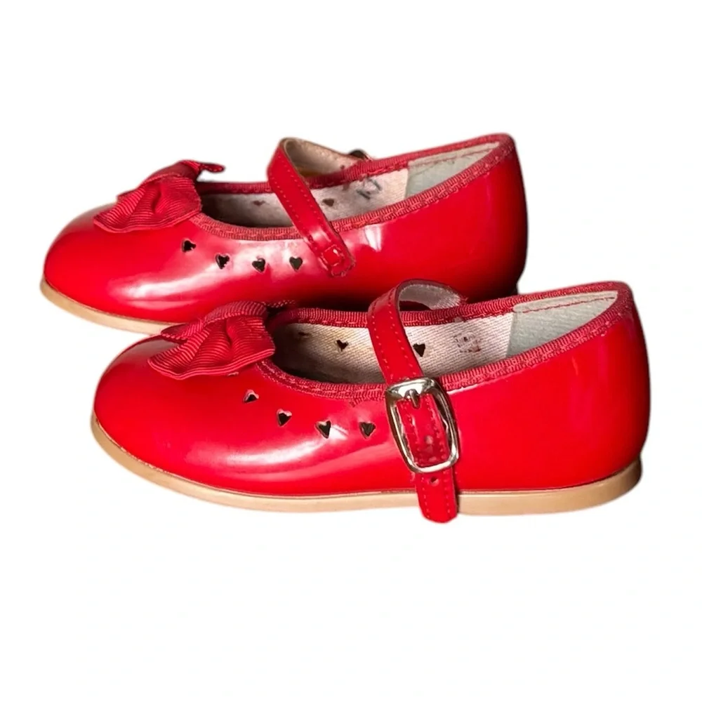 90s Vintage Small Steps Patent Leather Ruby Red Mary Janes Size 4